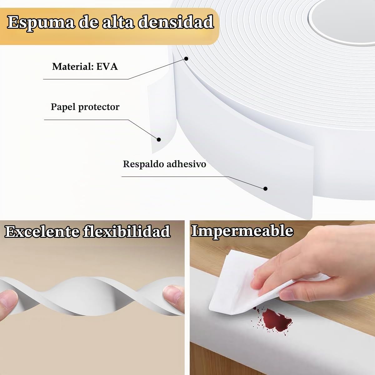Cinta de sellado de espuma blanca para puertas, 1.18 pulgadas de an...