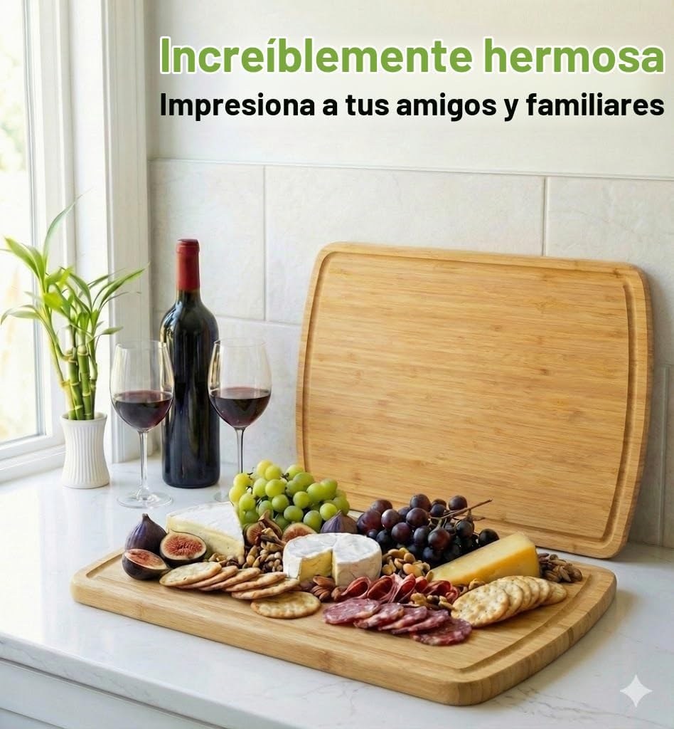 GREENER CHEF Tabla de cortar de bambú extragrande de 18 pulgadas co...