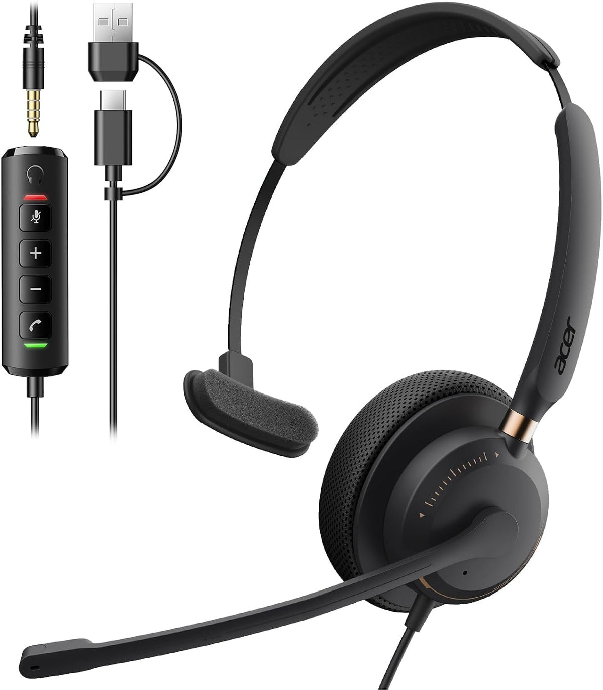 Acer Auriculares USB con micrófono, auriculares con cable para comp...