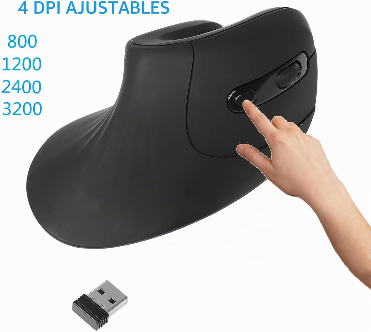 Ratón ergonómico inalámbrico, mouse Ergo vertical, recargable 2.4G...