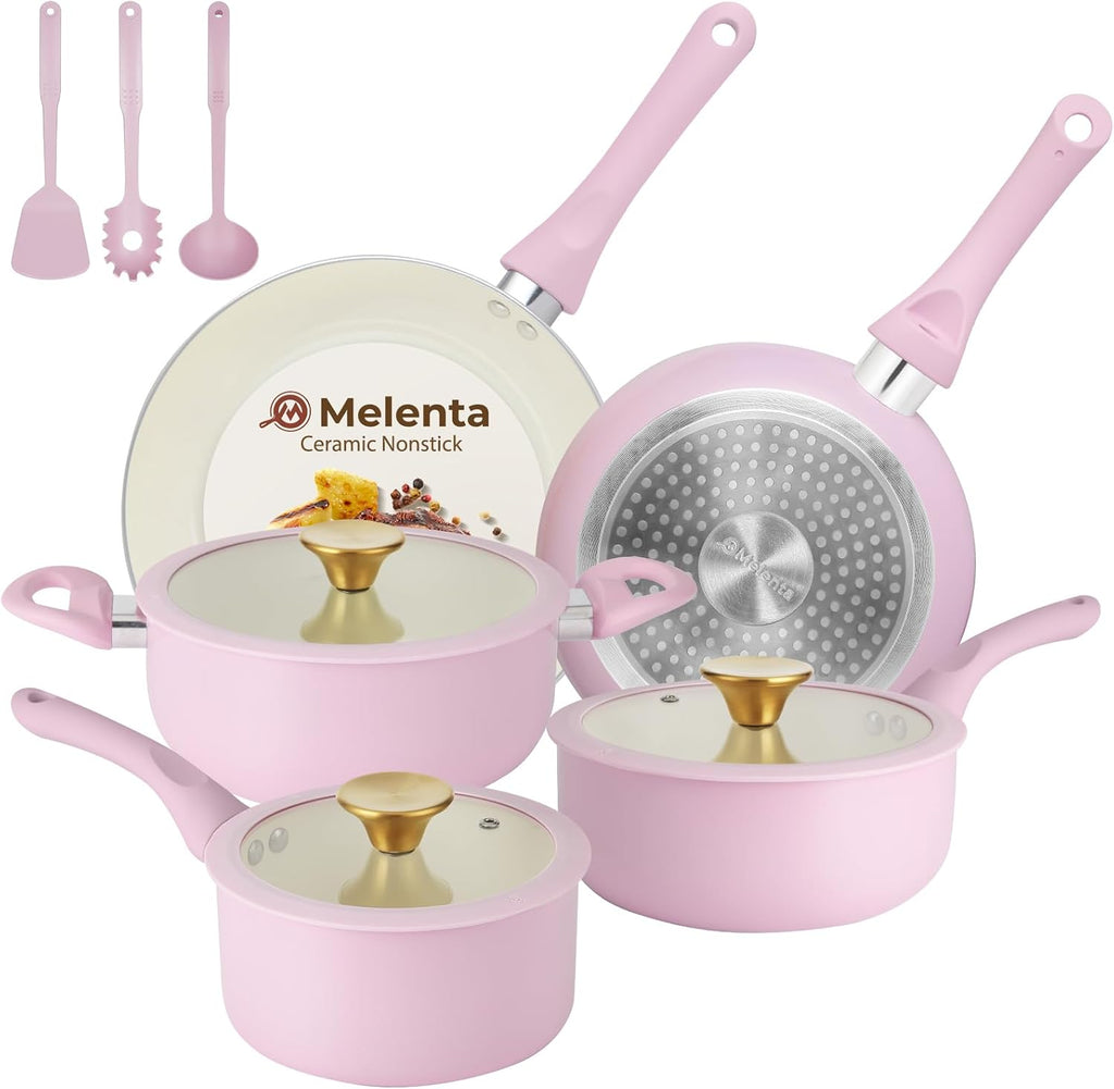 M MELENTA Juego de ollas y sartenes antiadherentes, juego de utensi...