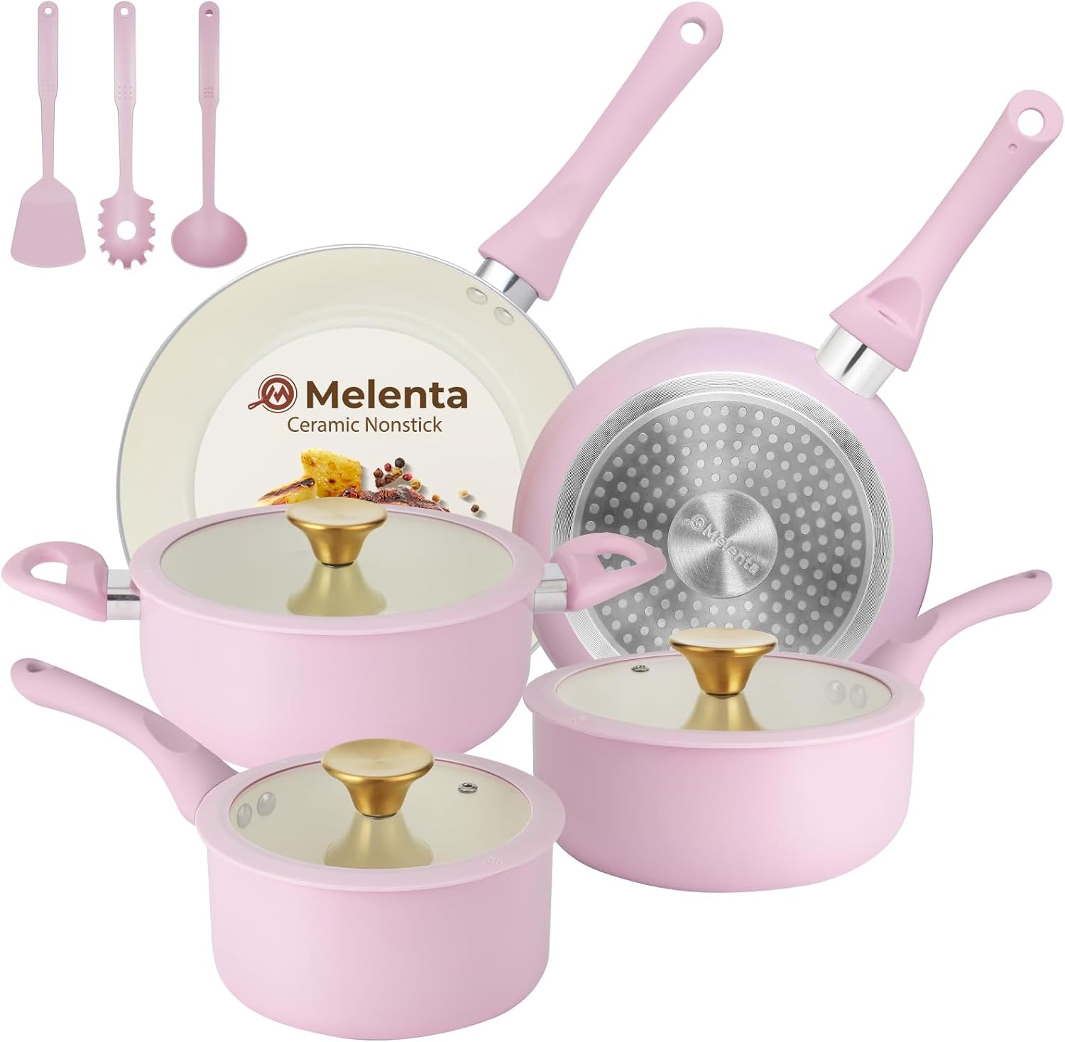 M MELENTA Juego de ollas y sartenes antiadherentes, juego de utensi...