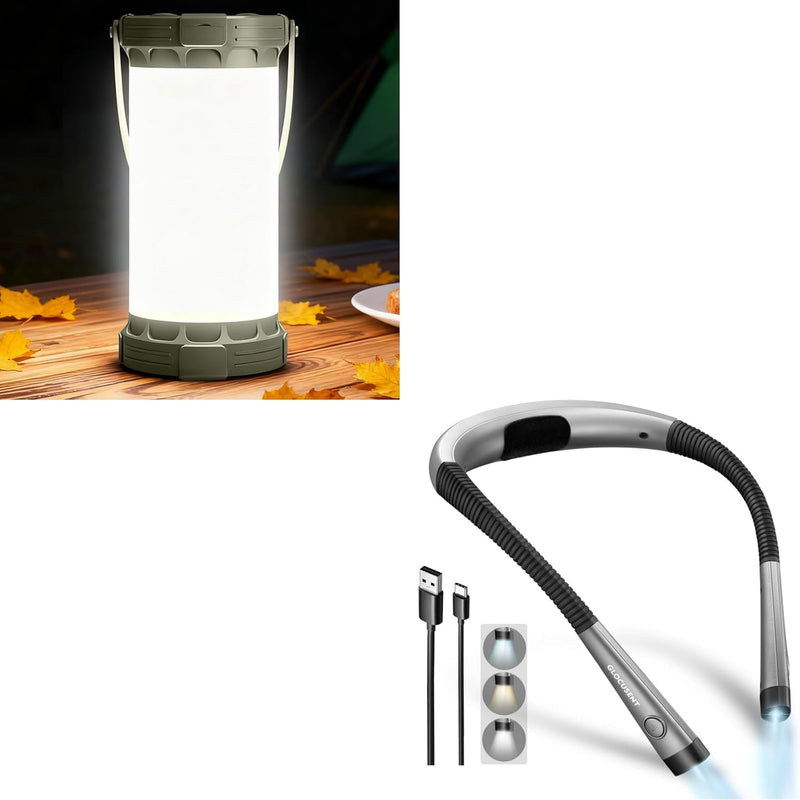 Glocusent Paquete de luz para el cuello 135 LED linterna de camping...