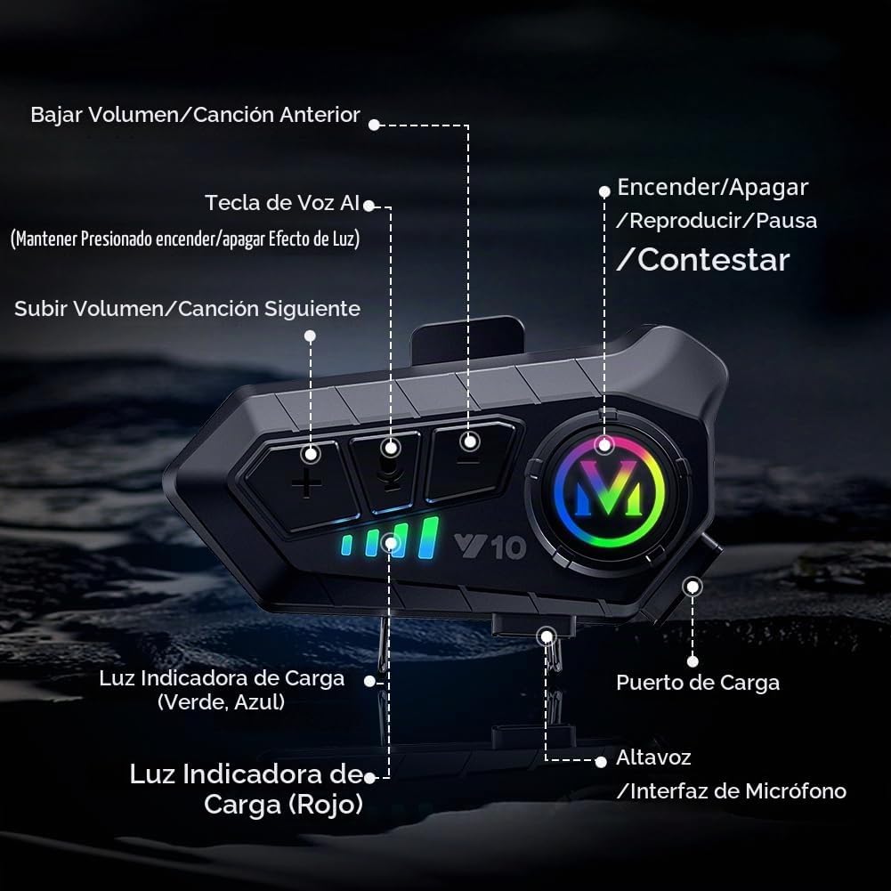 WNJACO Auriculares Bluetooth para Casco de Motocicleta, Auriculares...