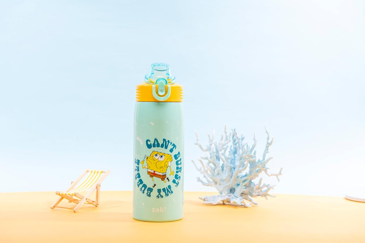 Zak Designs Bob Esponja Sage Botella de agua para niños con pajita...