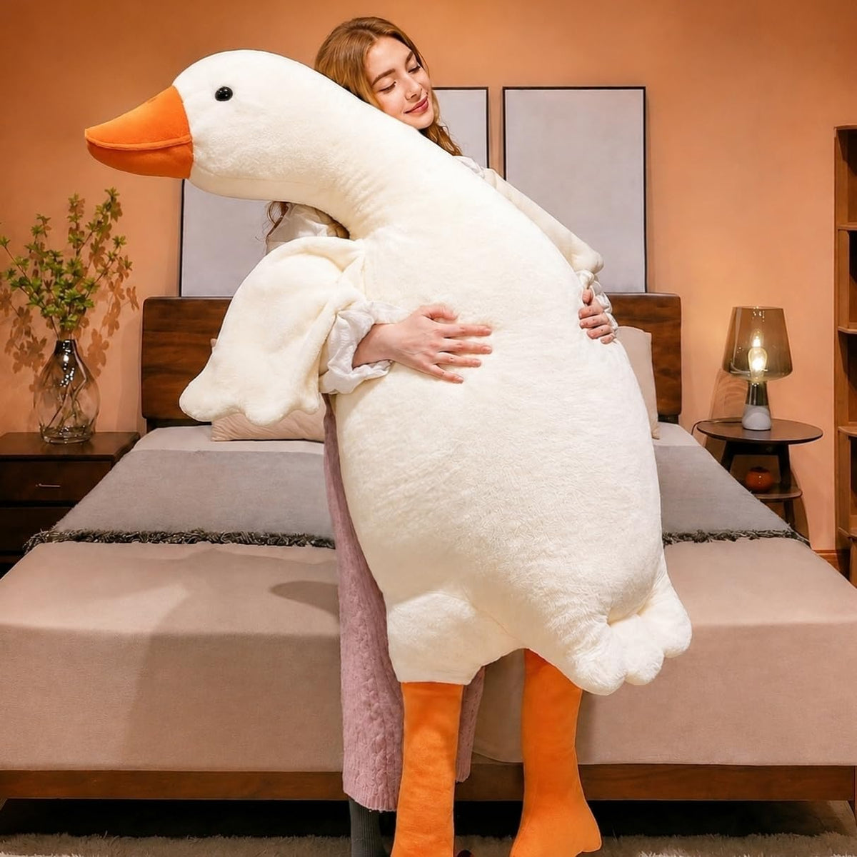 BXEBUI Peluche gigante de ganso blanco de 51 pulgadas, enorme cisne...