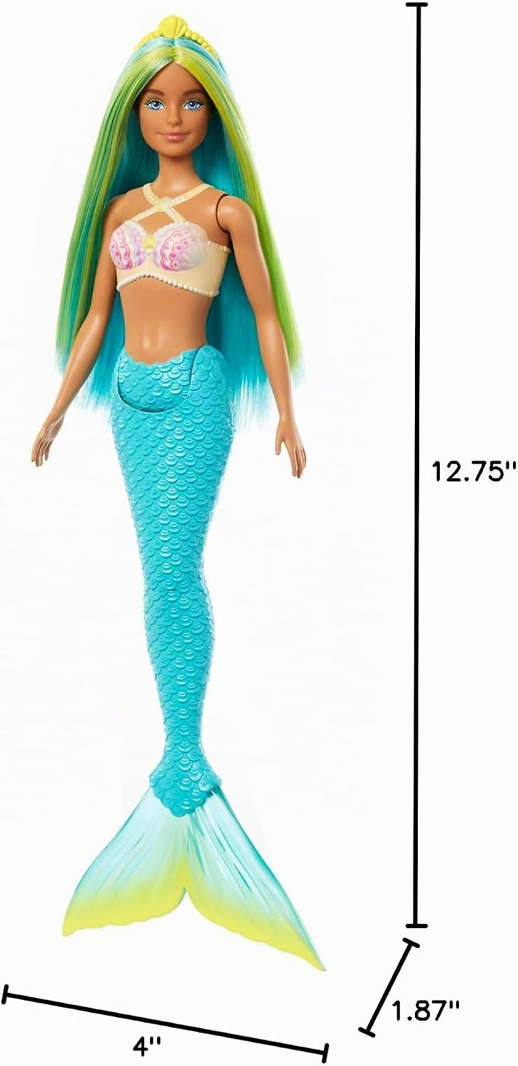 Muñeca Barbie Sirena con pelo de fantasía bicolor azul y amarillo |...