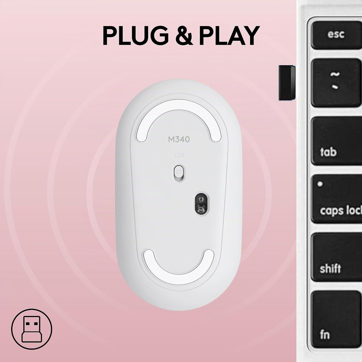 Logitech Ratón inalámbrico silencioso ambidiestro compacto M340 - T...