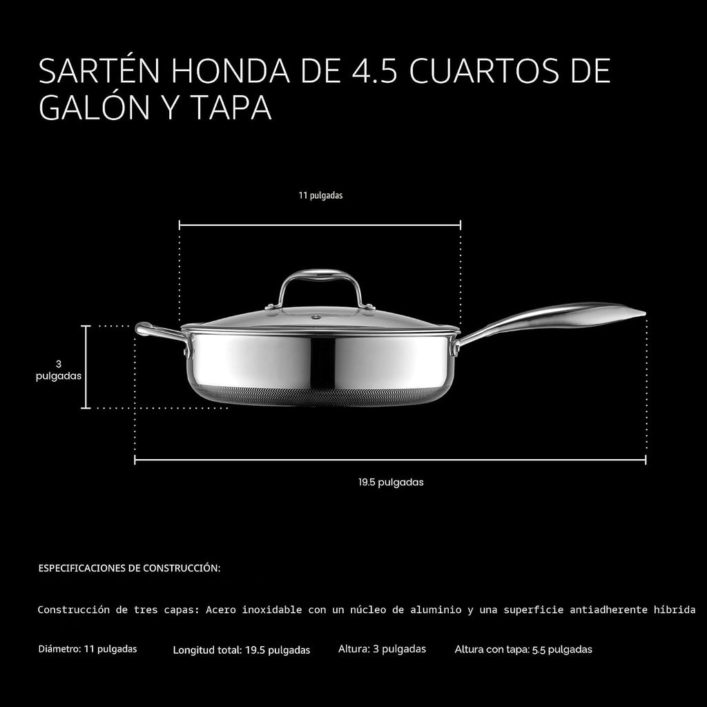 HexClad Sartén y tapa híbrida antiadherente de 4.5 cuartos de galón...