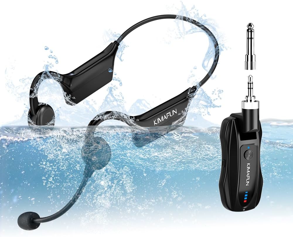 KIMAFUN 2.4G Micrófono inalámbrico para auriculares de fitness, IP6...