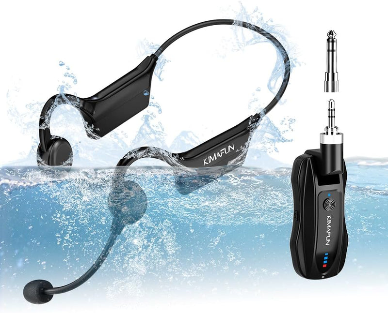 KIMAFUN 2.4G Micrófono inalámbrico para auriculares de fitness, IP6...