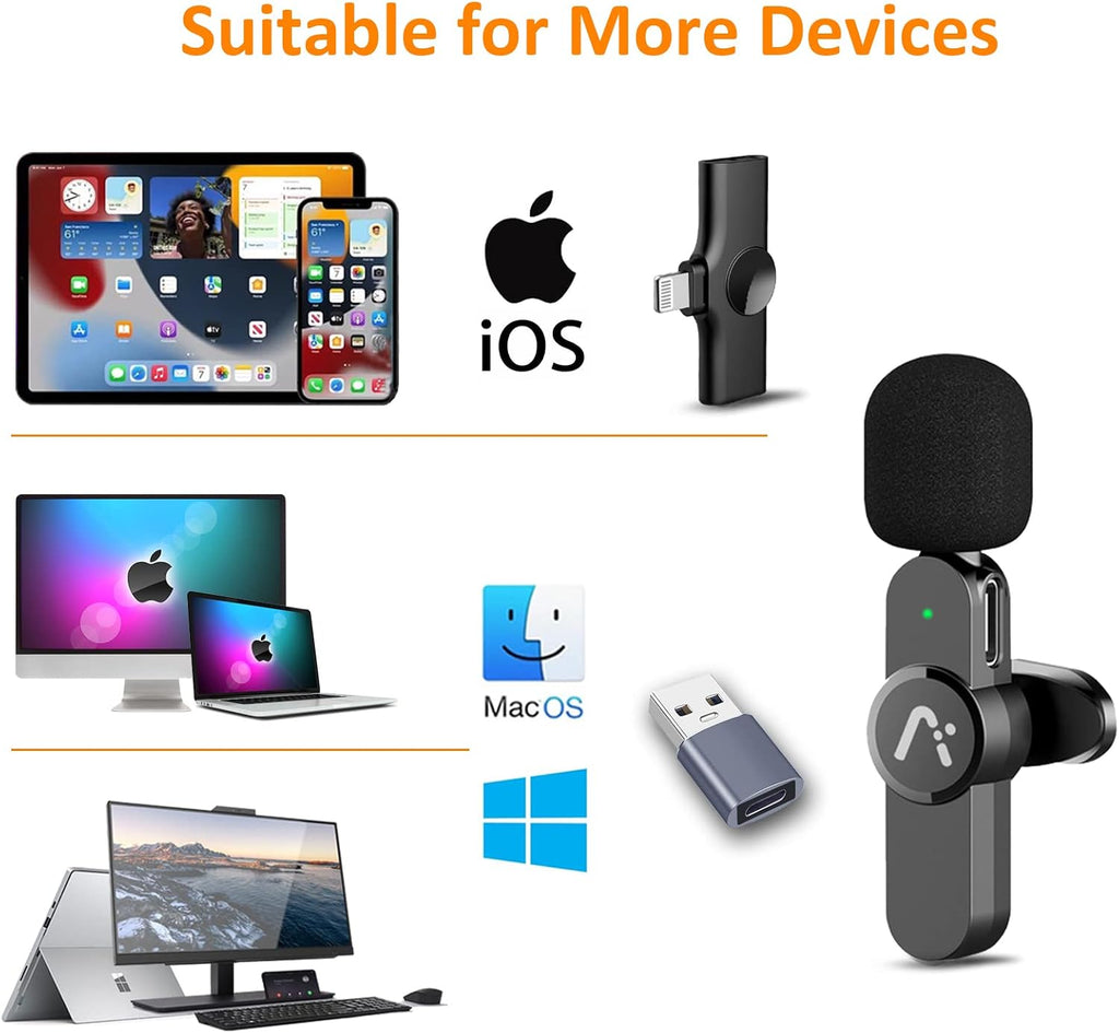Aisizon Micrófono inalámbrico de solapa, micrófonos con clip, audio...