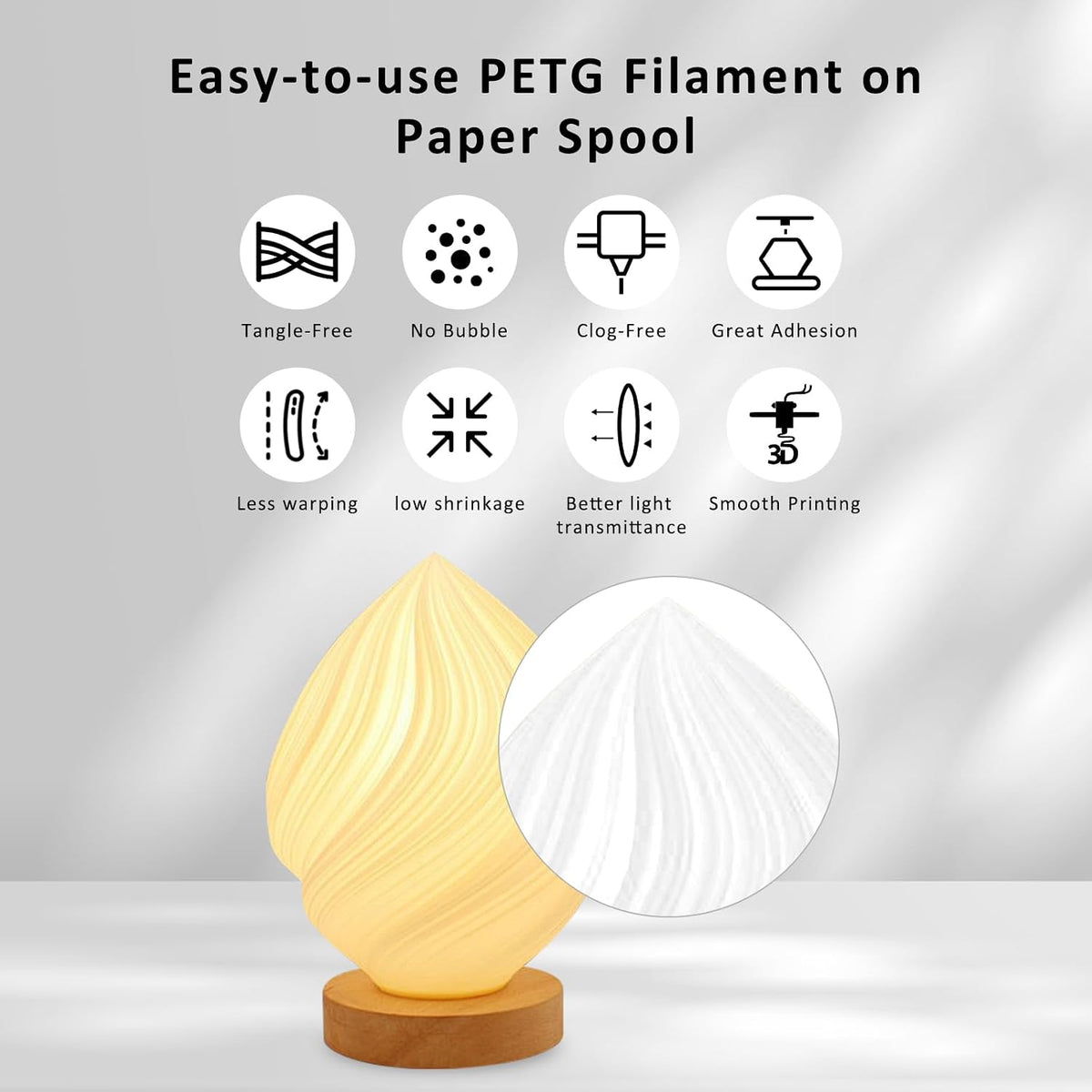 XZN - Filamento PETG negro de 1.75mm para impresora 3D, filamento P...