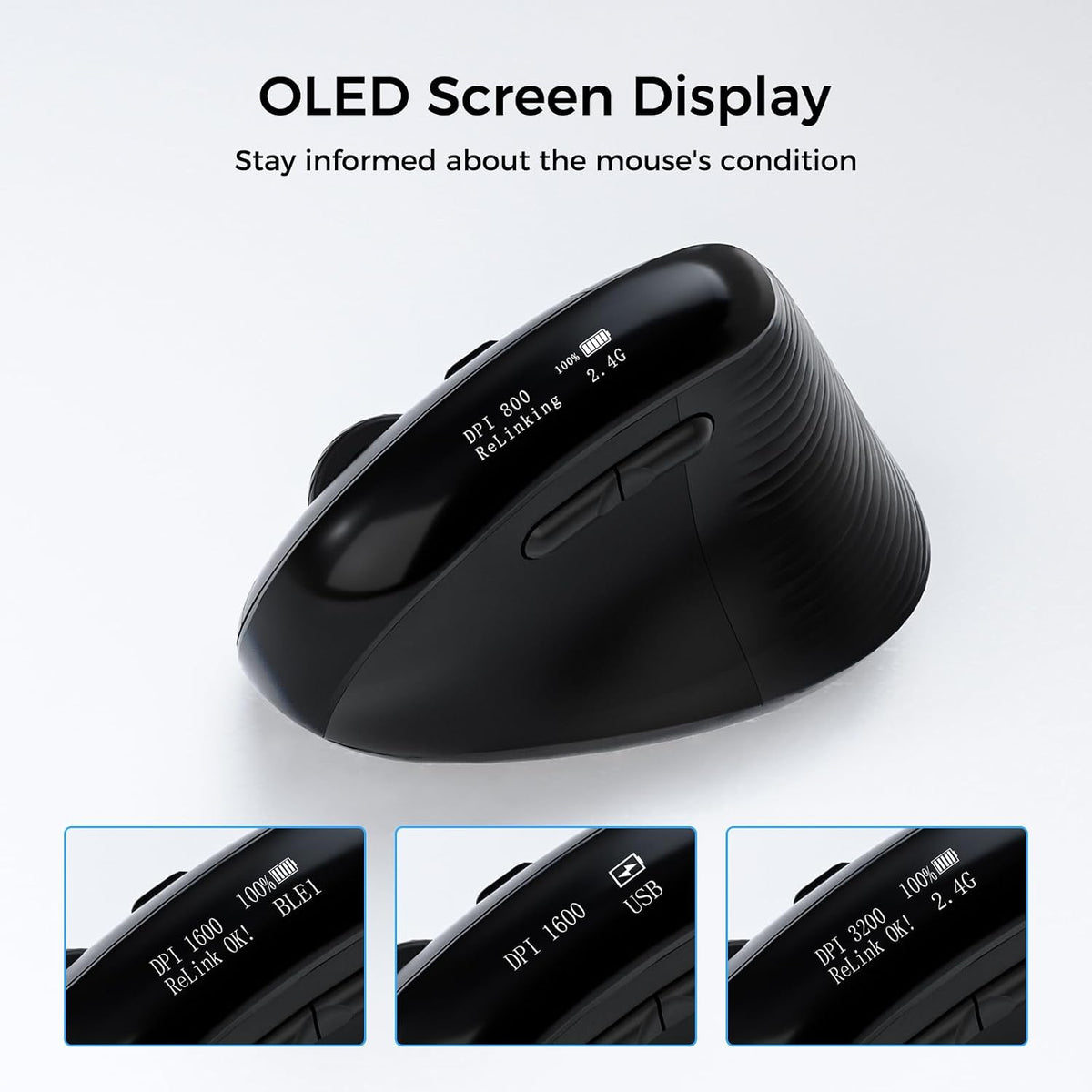JKEAST Ratón ergonómico inalámbrico con pantalla, mouse vertical Bl...