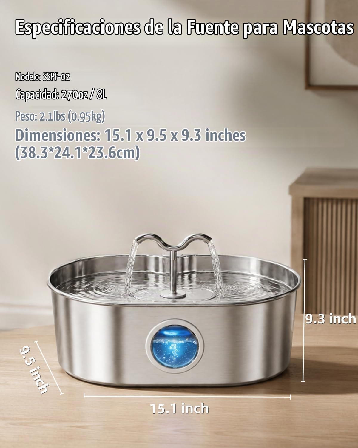 Fuente de agua para perros, fuente de agua de acero inoxidable de 2...