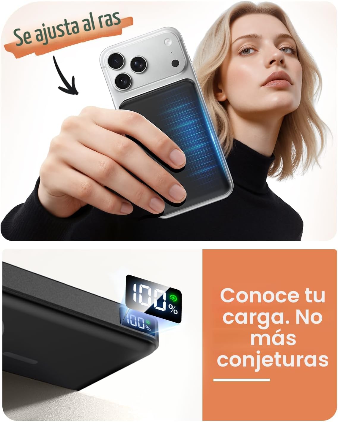 Cargador portátil 10000mAh, banco magnético del poder para el carga...