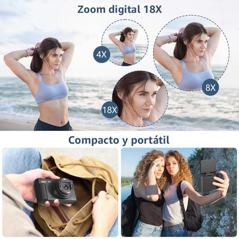 Cámara digital para fotografía, cámara de vlogging 4K para YouTube...