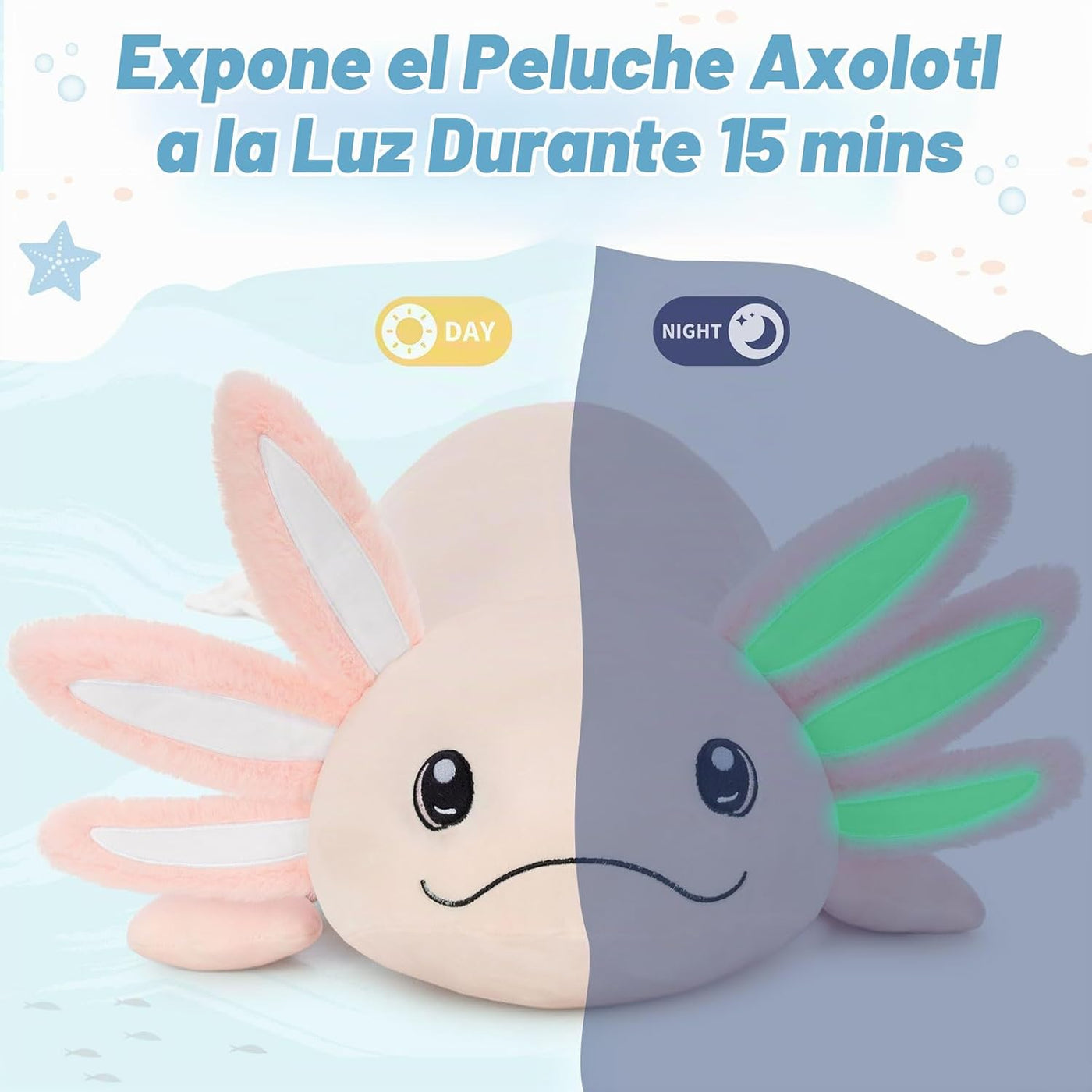 MaoGoLan Almohada de felpa de ajolote gigante, que brilla en la osc...