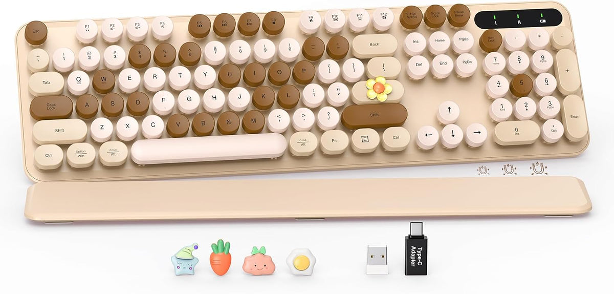 Teclado inalámbrico, teclas redondas, teclado de máquina de escribi...