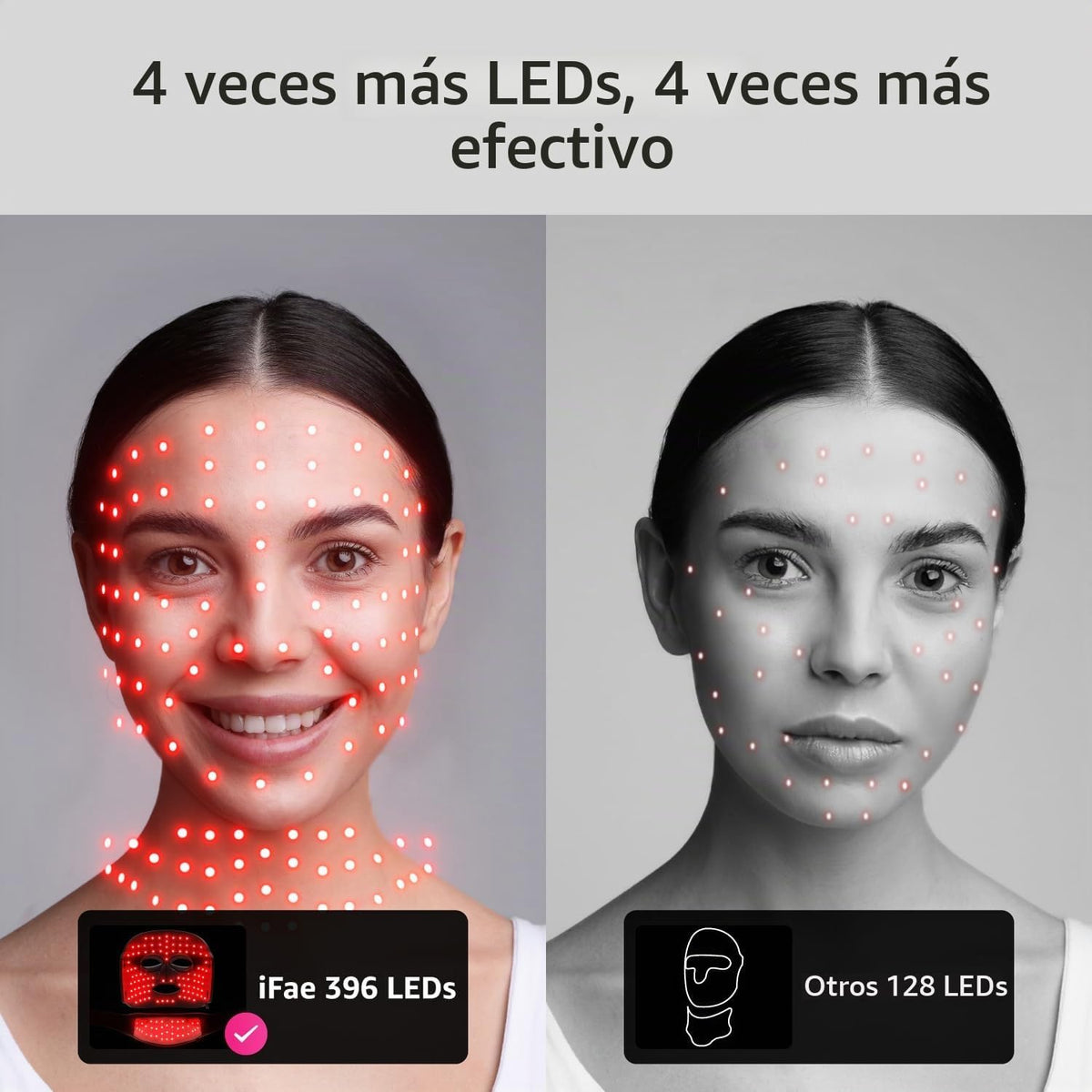 IFAE Máscara de terapia de luz roja para cara y cuello con 396 LED...
