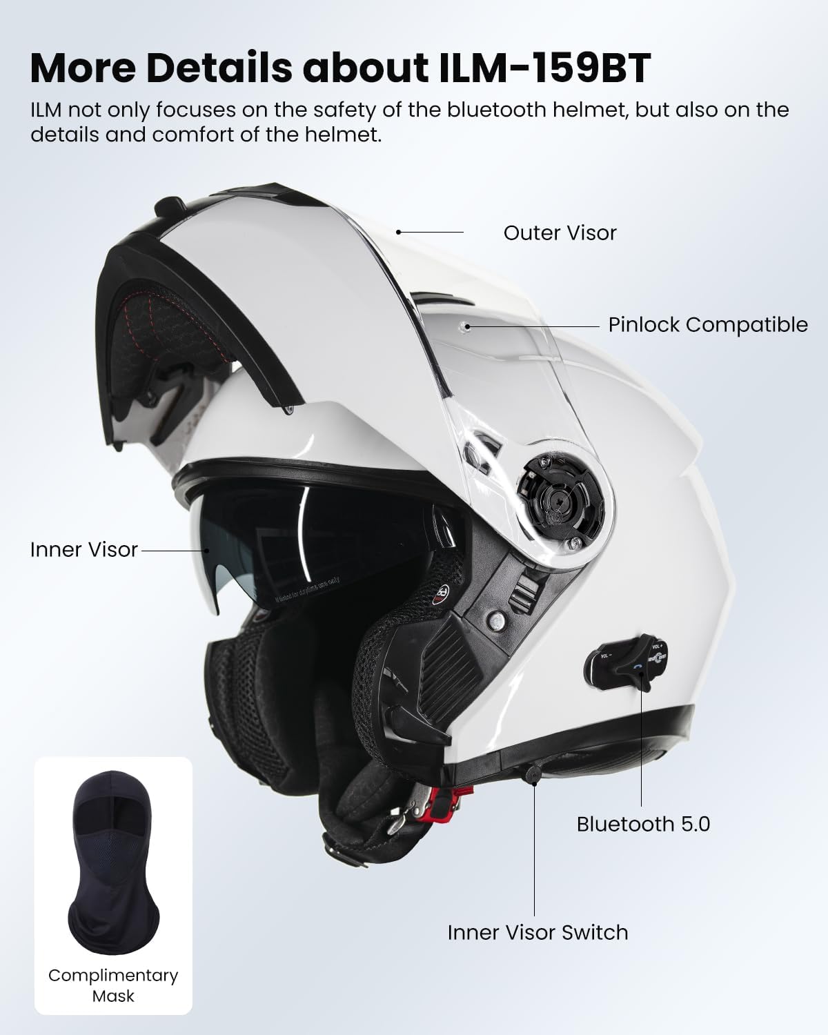 ILM 159BT - Casco de motocicleta modular Bluetooth con intercomunic...