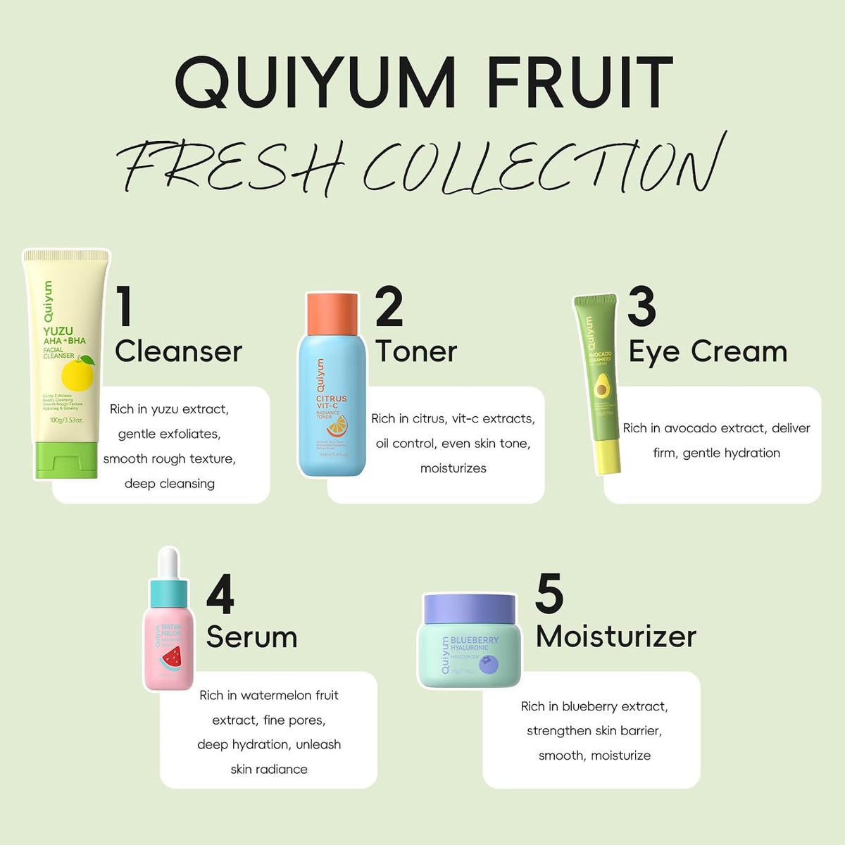 QUIYUM Fruit Skin Care Set, 5 rutinas diarias de cuidado de la piel...
