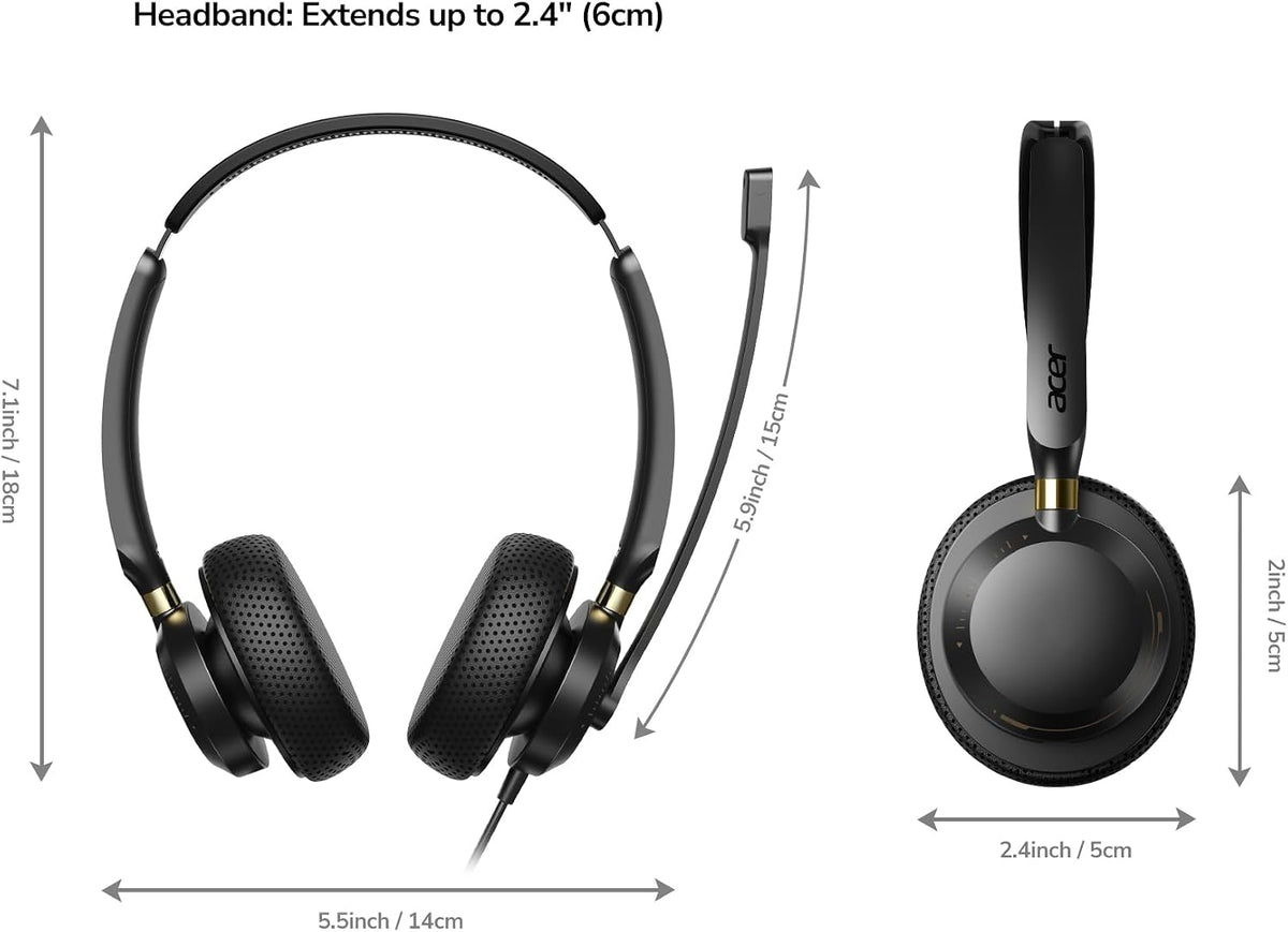 Acer Auriculares USB con micrófono para PC, auriculares de computad...
