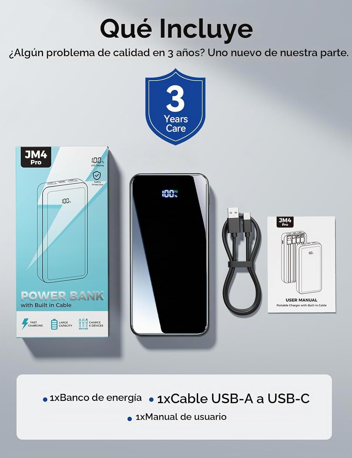 Cargador portátil 50000mAh, 4 cables incorporados,Banco de energía...