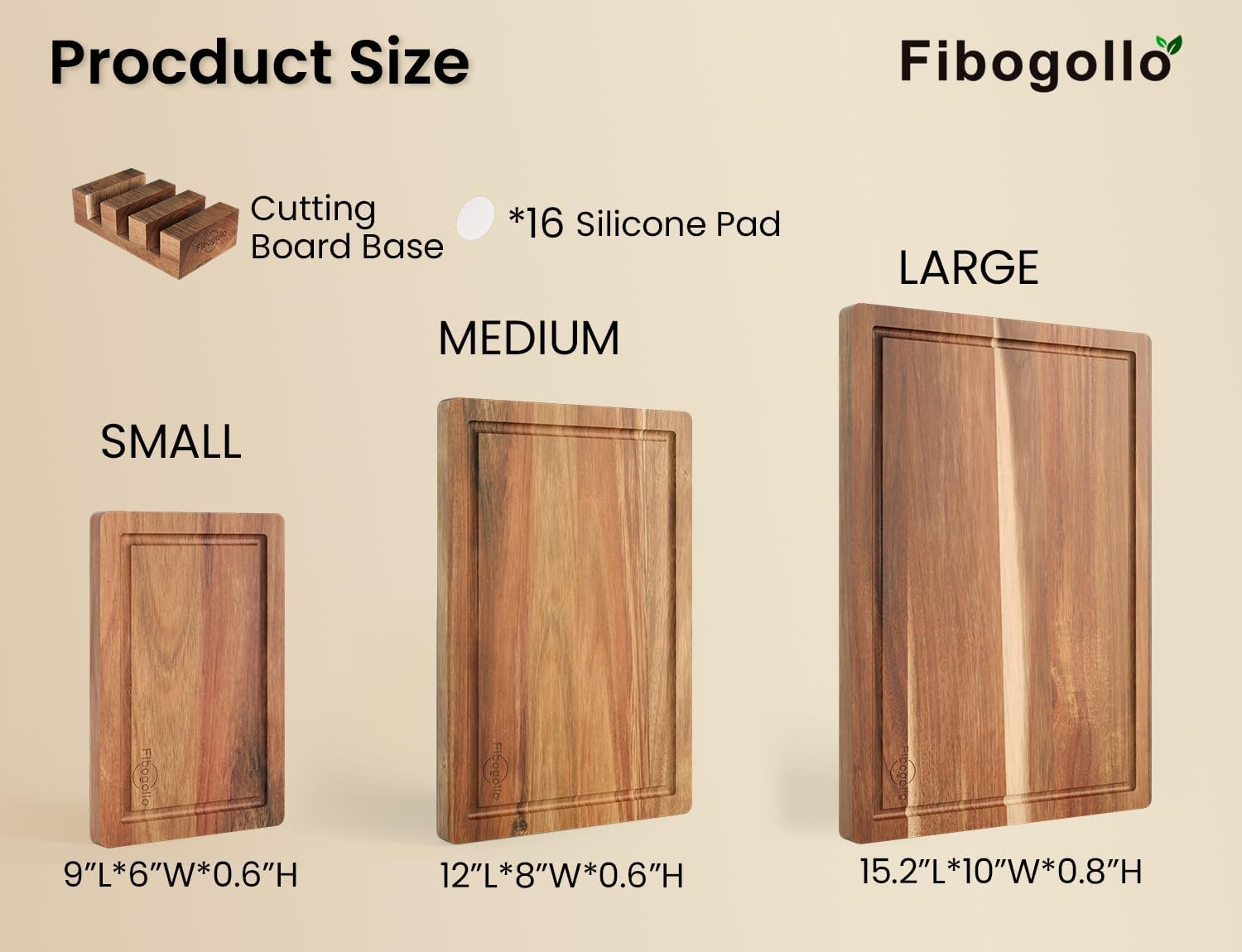Fibogollo Tablas de cortar de madera de acacia para cocina (juego d...