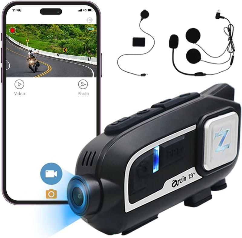 Z3+ - Auriculares Bluetooth para casco de motocicleta con cámara de...