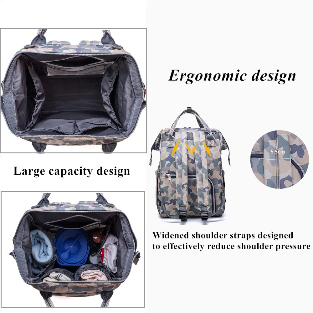 Mochila de pañales de camuflaje multifunción para el cuidado del be...