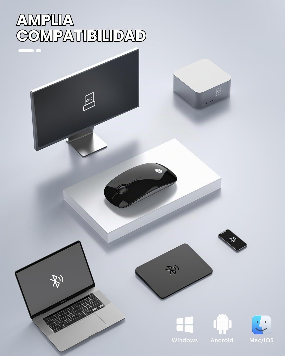RAPIQUE Ratón Inalámbrico Bluetooth - (BT5.1+USB) Ratón de Computad...