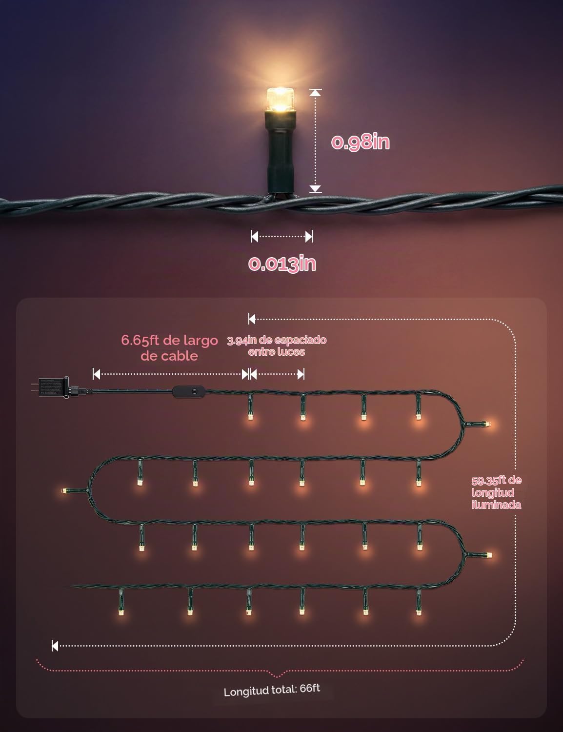 Minetom - Luces inteligentes para árbol de Navidad, Halloween, 66 p...