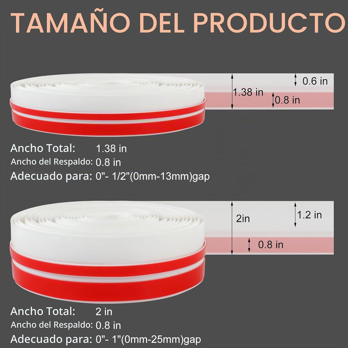Benory Burlete de silicona en forma de T, blanco, 2 pulgadas de anc...
