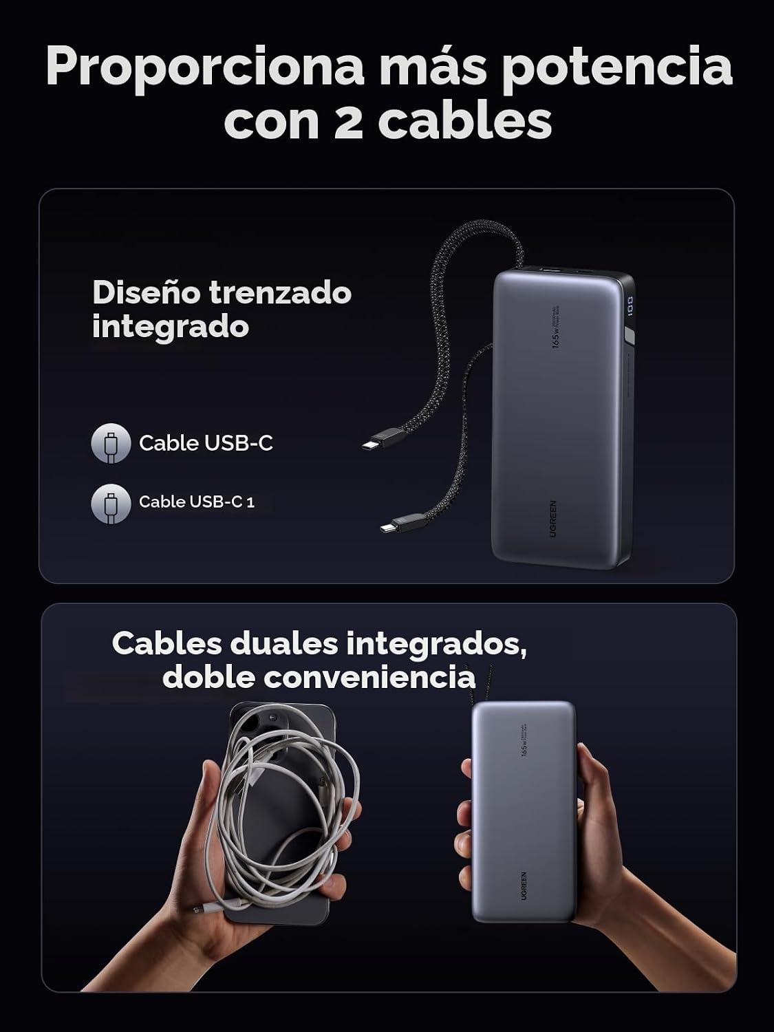 Banco de energía USB-C incorporado UGREEN Nexode 25000mAh 165W para...