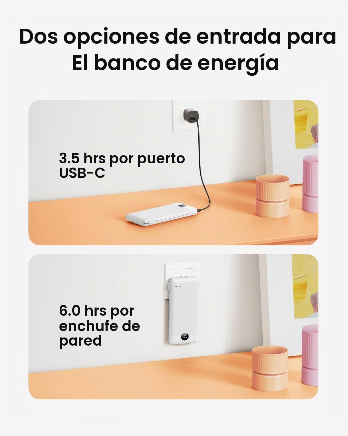 Coowisty Cargador portátil con enchufe de pared, banco de energía U...
