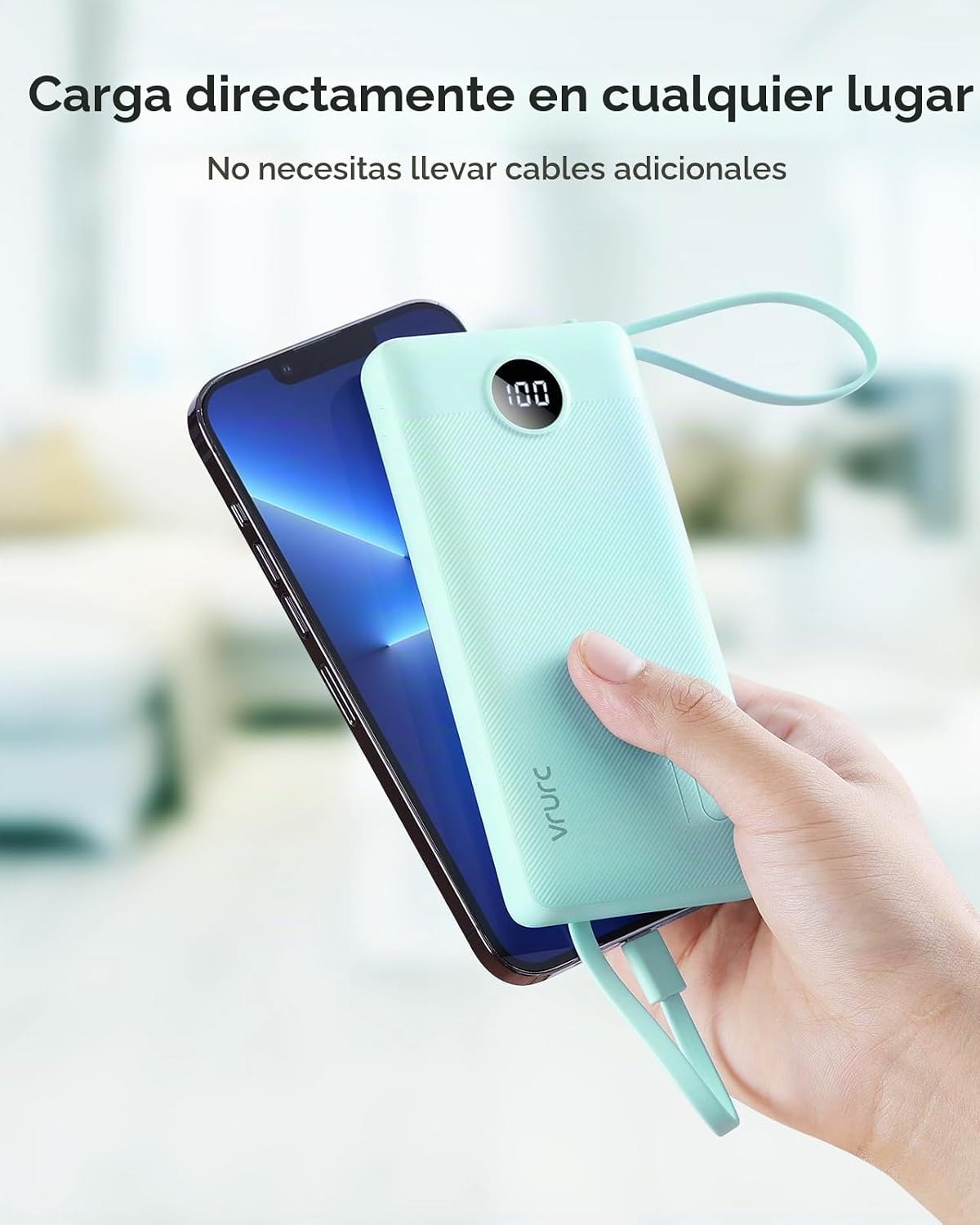 VRURC Cargador portátil, banco delgado de energía incorporado 4 cab...