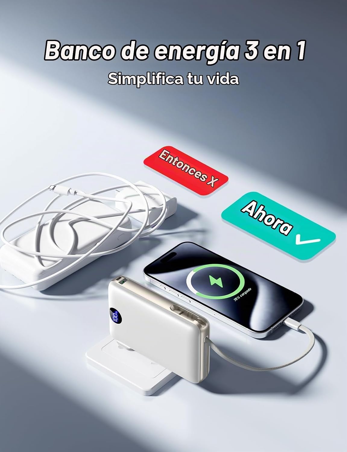 Cargador portátil de 50000 mAh con cables integrados y enchufe de p...