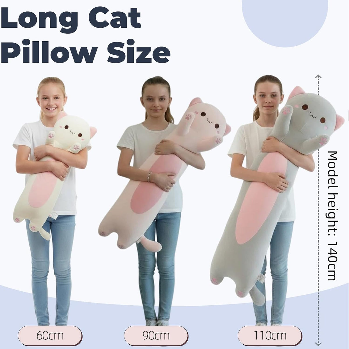 Somao Almohada larga de felpa de gato, almohada ultrasuave de 35.4...