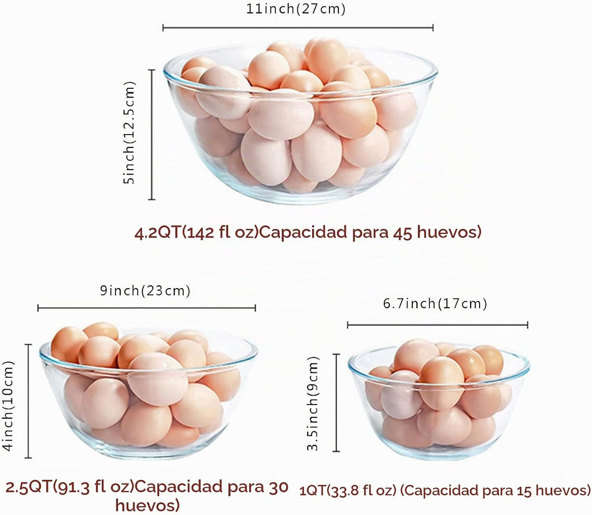 Juego de 3 cuencos de vidrio para mezclar Homwin para cocina, horne...