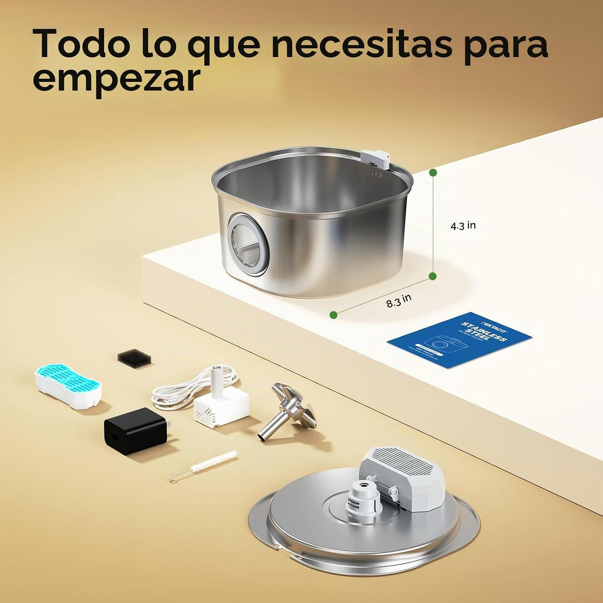 PEKTACO Fuente de agua para gatos, fuente para mascotas de acero in...