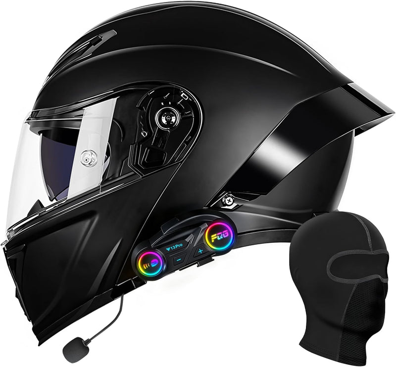 Pvxruioz Casco modular de motocicleta Bluetooth, aprobado por DOT |...