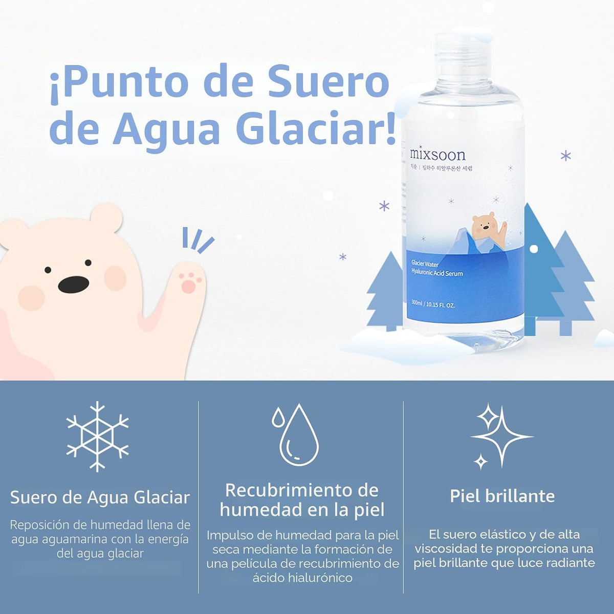 mixsoon Glacier Water - Suero de ácido hialurónico para hidratación...