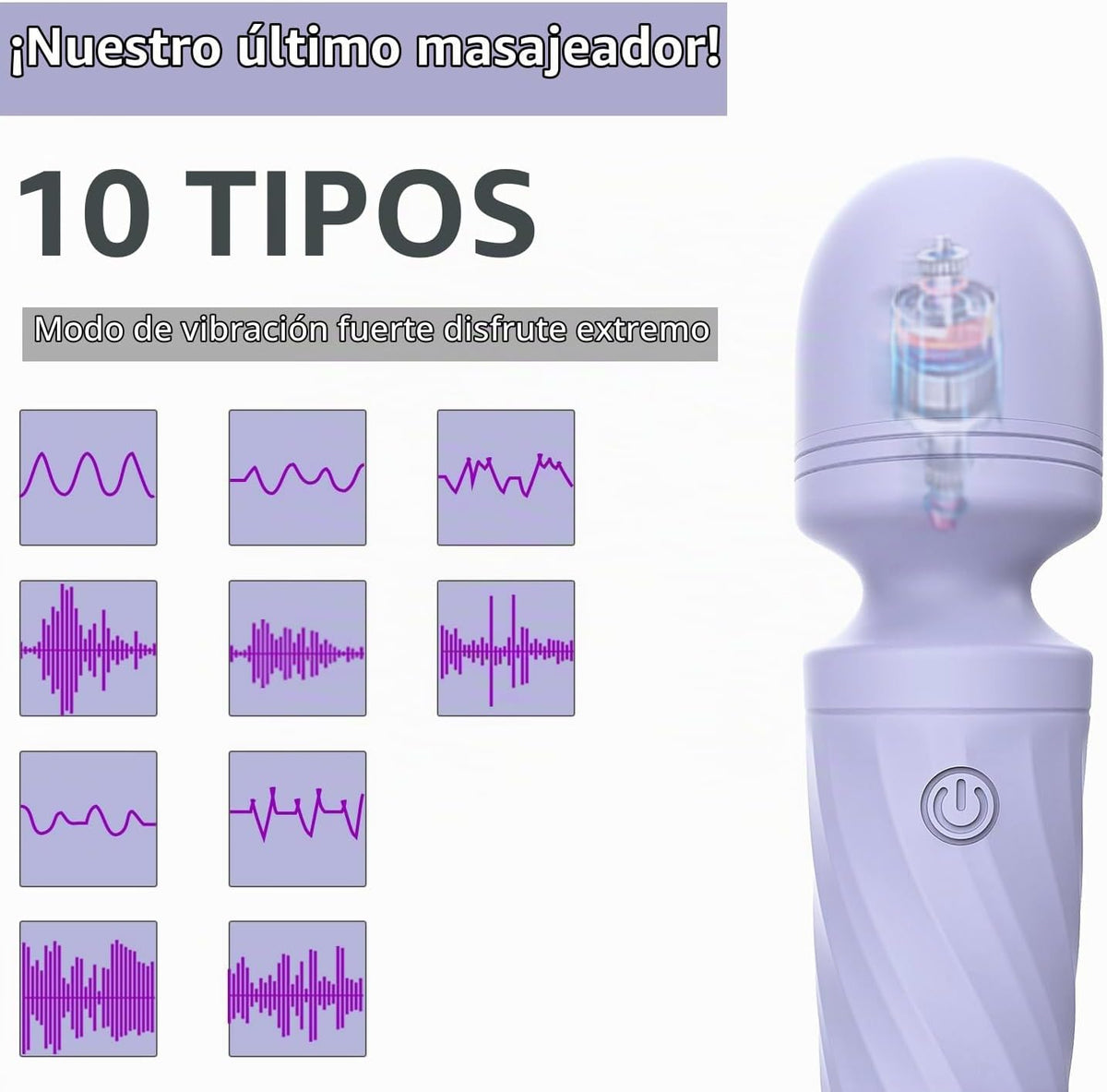 KINGWAND - Mini varita masajeadora impermeable, 10 vibraciones (gri...