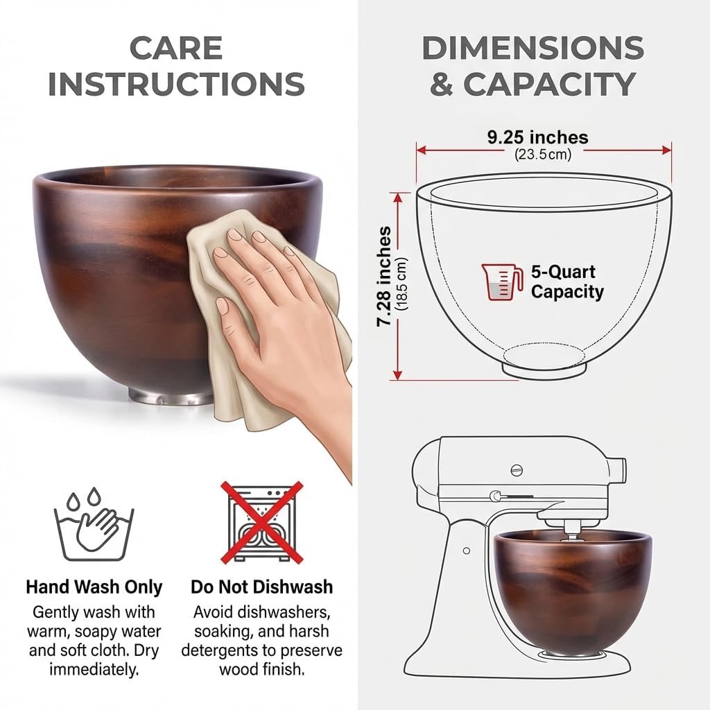 Tazón de mezcla natural para mezcladores KitchenAid de 5 cuartos de...
