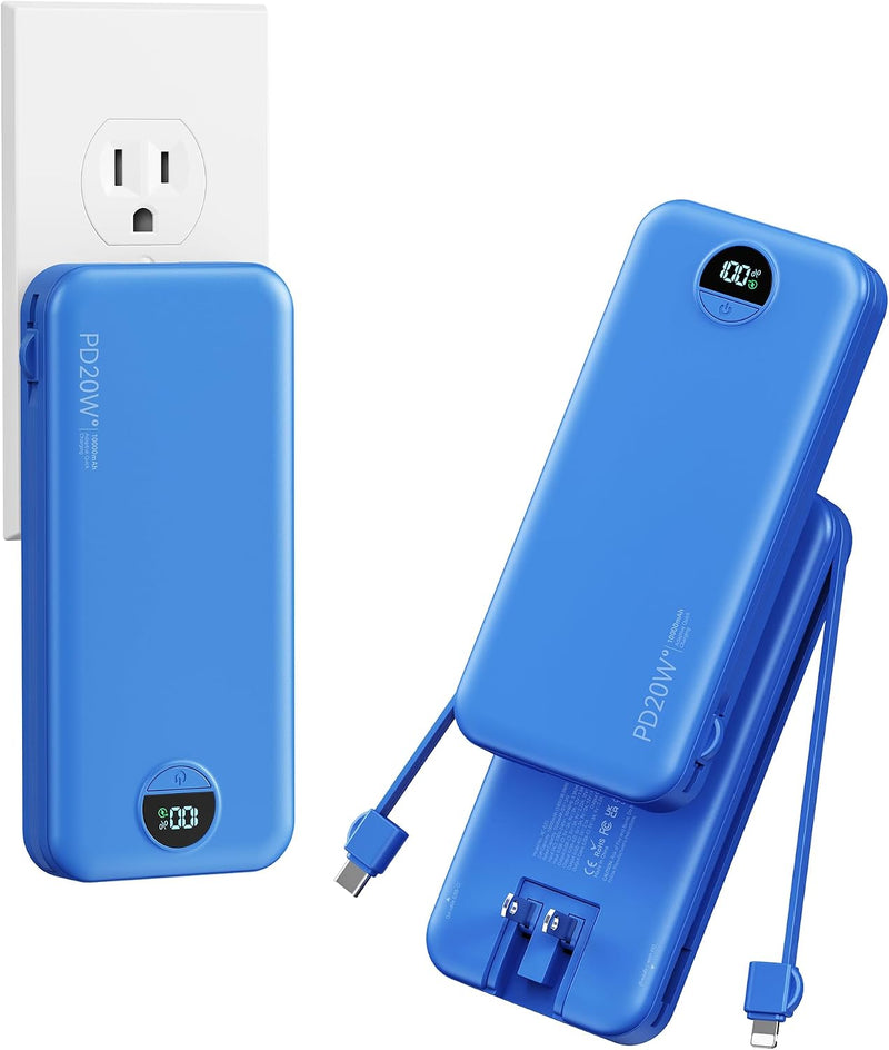 Cargador portátil Power Bank 10000mAh con cables integrados y enchu...