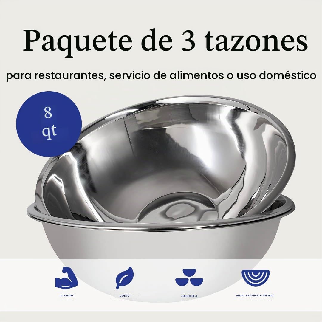 Juego de cuencos grandes de acero inoxidable de 8 cuartos de galón,...