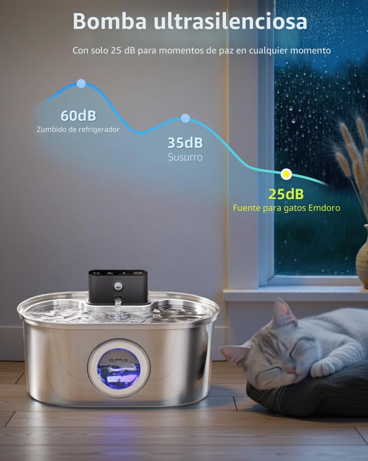Fuente de agua para gatos inalámbrica, fuente de agua para mascotas...