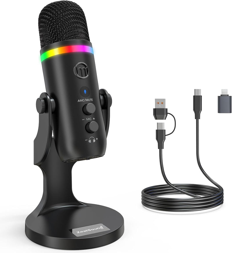 Micrófono ZealSound Podcast para PC, micrófono USB con reducción de...