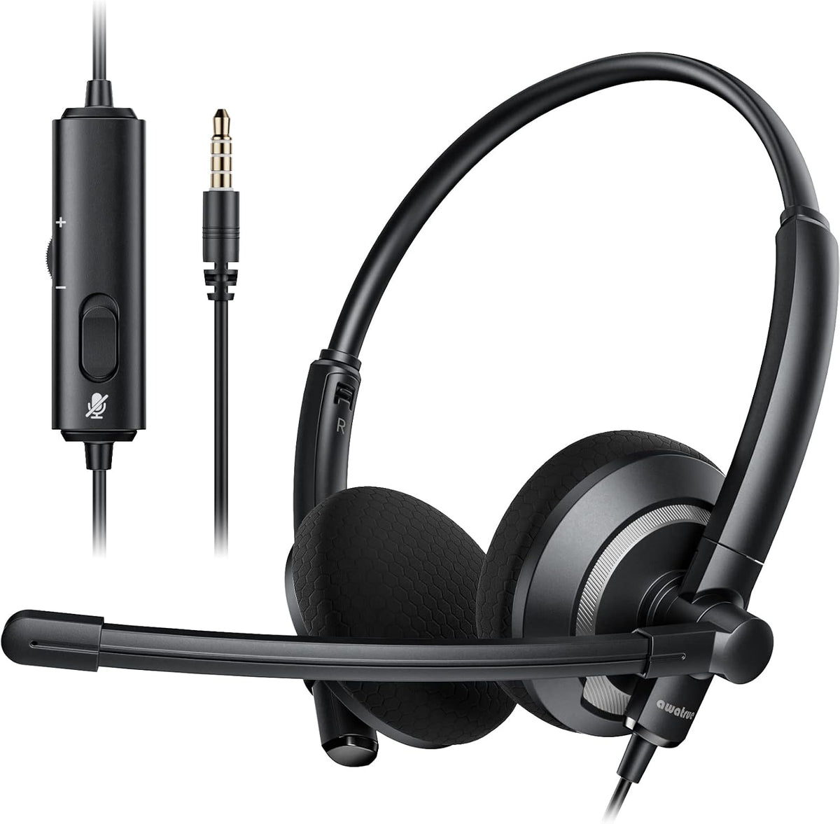 awatrue - Auriculares con cable con micrófono para PC y portátil -...